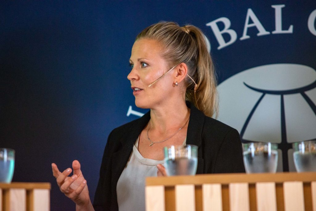 Woman explains a point during a heated debate in Arendalsuka - Heidi Finskas KLP