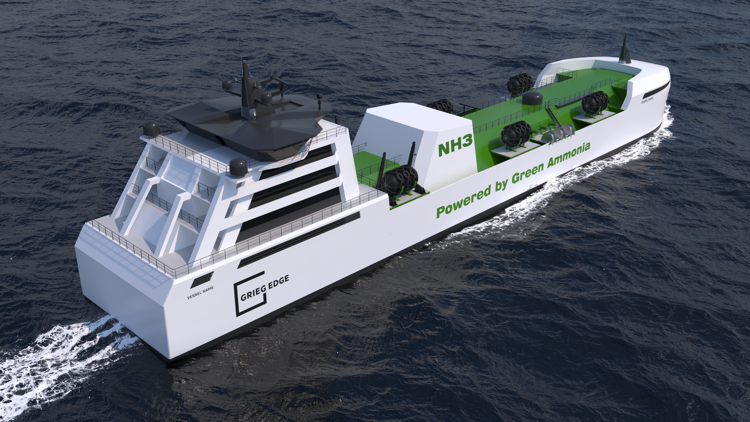 Prototype of the new Grieg Edge ship, powered with green ammonia.