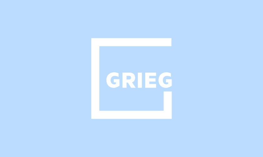Grieg logo in white.