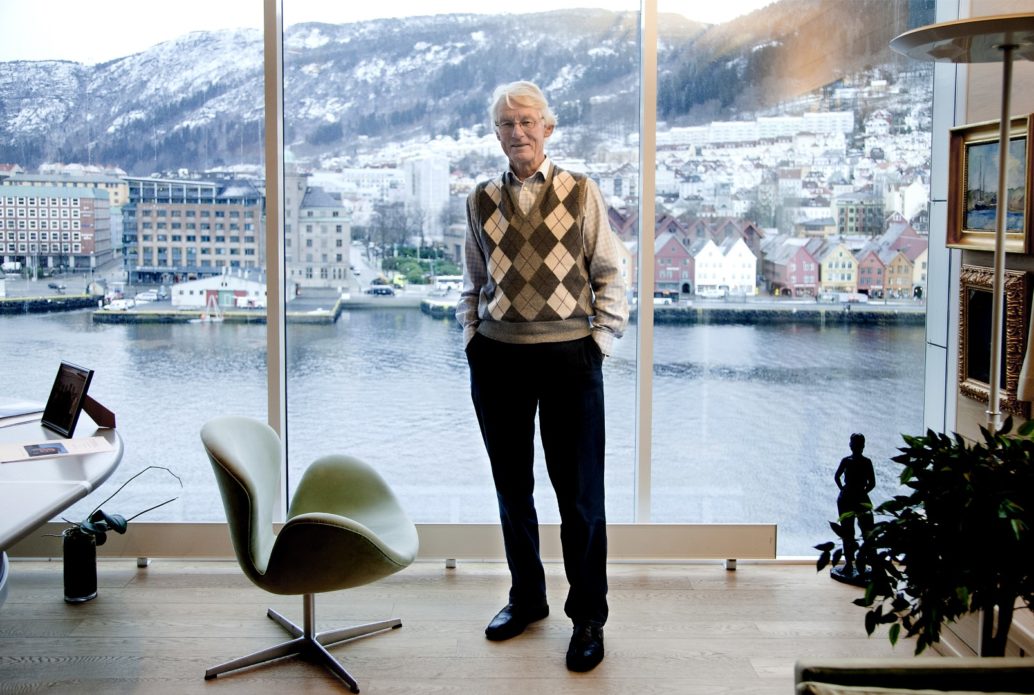 Picture of Per Grieg Senior with Bergen cityscape in the background.